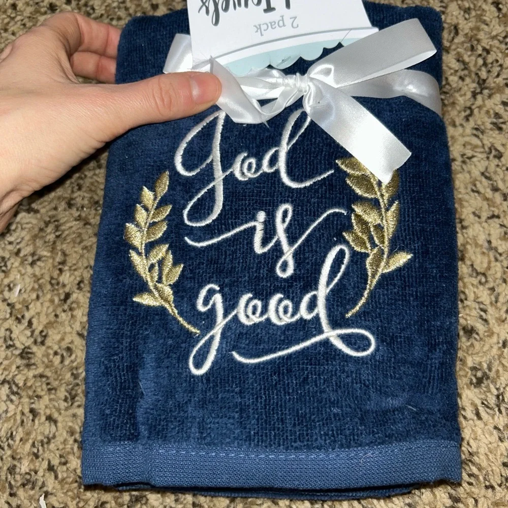 God Is Good Embroidered Hand Towels